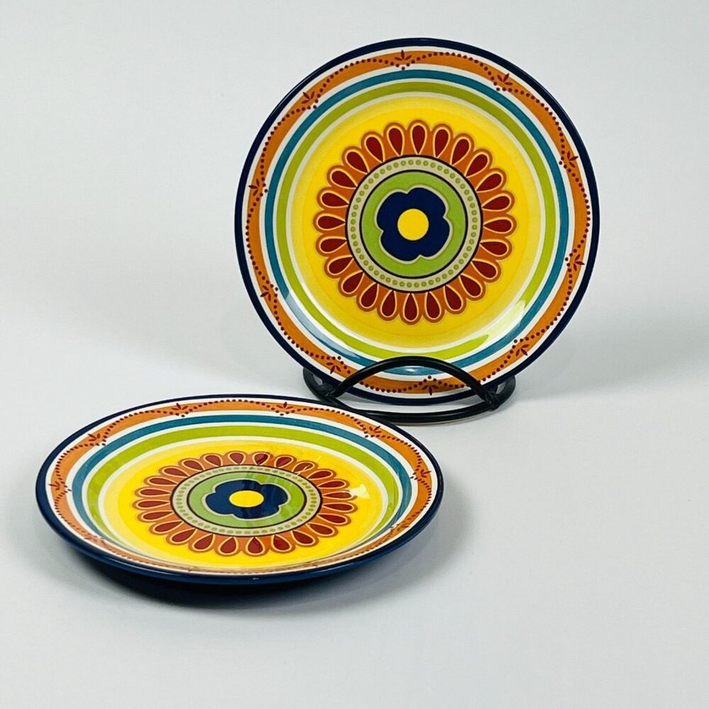 Pier 1 Set of 2 Ironstone Mexicali Salad Dessert Plate 8 3/4"